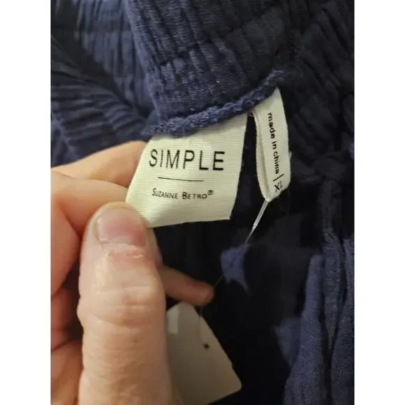 NWT Simple by Suzanne Betro Pants XL Navy Lagenlook Cotton Drawstring Artsy Boho - Picture 4 of 7